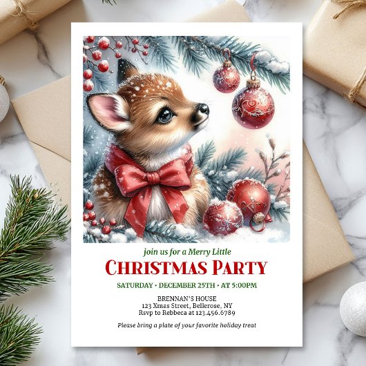 Sweet baby fawn Christmas kids invitation digital  Kaart