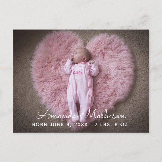 Sweet Baby Fotoscriptnaam Overlay Birth Aankondigingskaart (Voorkant)