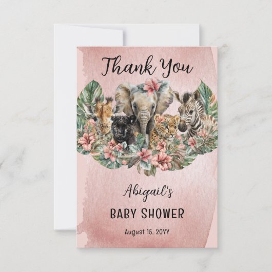 Sweet Baby Girl Animals Tropical Safari Bedankkaart (Voorkant)