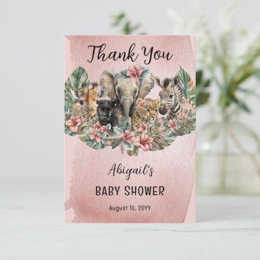 Sweet Baby Girl Animals Tropical Safari Bedankkaart (Staand voorkant)