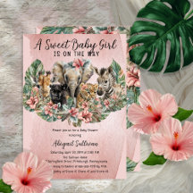 Sweet Baby Girl Animals Tropical Safari Shower