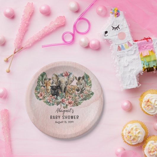 Sweet Baby Girl Animals Tropical Safari Shower Papieren Bordje (Feest)