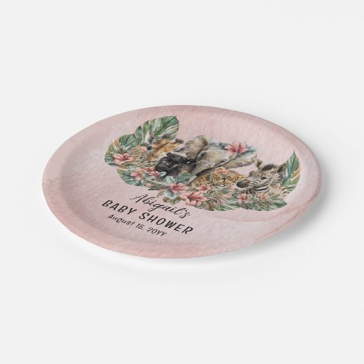 Sweet Baby Girl Animals Tropical Safari Shower Papieren Bordje (Gekanteld)