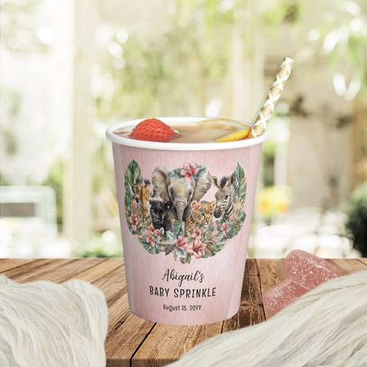 Sweet Baby Girl Animals Tropical Safari Sprinkle Papieren Bekers