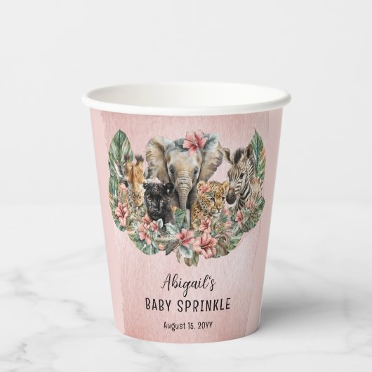Sweet Baby Girl Animals Tropical Safari Sprinkle Papieren Bekers (Achterkant)