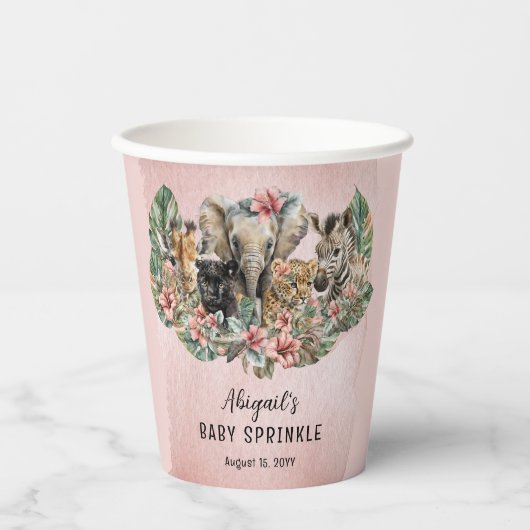 Sweet Baby Girl Animals Tropical Safari Sprinkle Papieren Bekers (Voorkant)