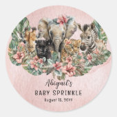 Sweet Baby Girl Animals Tropical Safari Sprinkle Ronde Sticker (Voorkant)