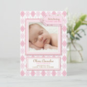 Sweet Baby Girl Argyle Foto geboorteaankondiging Aankondiging (Staand voorkant)