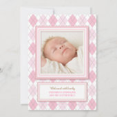 Sweet Baby Girl Argyle Foto geboorteaankondiging Aankondiging (Achterkant)