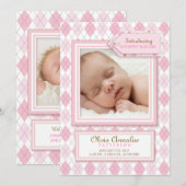 Sweet Baby Girl Argyle Foto geboorteaankondiging Aankondiging (Voorkant / Achterkant)