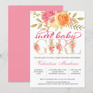 Sweet Baby Girl Autumn Pink Floral Baby shower Kaart