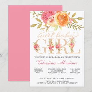 Sweet Baby Girl Autumn Pink Floral Baby shower Kaart