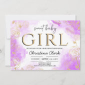 Sweet Baby Girl Baby shower Paarse Gold Elegant Kaart (Voorkant)