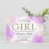 Sweet Baby Girl Baby shower Paarse Gold Elegant Kaart (Staand voorkant)