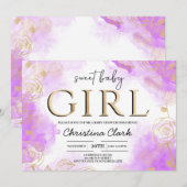 Sweet Baby Girl Baby shower Paarse Gold Elegant Kaart (Voorkant / Achterkant)