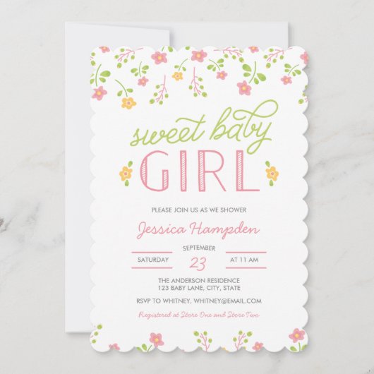 Sweet Baby Girl Baby shower Uitnodiging (Voorkant)