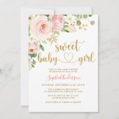 Sweet Baby Girl Blush Roos Gold Floral Baby shower Kaart (Voorkant)