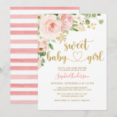 Sweet Baby Girl Blush Roos Gold Floral Baby shower Kaart (Voorkant / Achterkant)