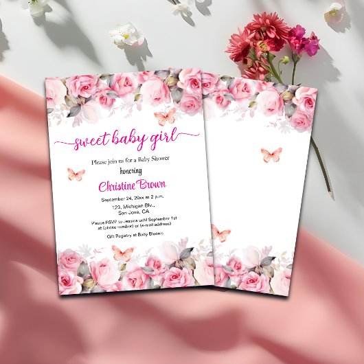 Sweet Baby Girl Blush Rozen Baby shower Uitnodigin Kaart