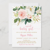 Sweet Baby Girl Boho Floral Pink Gold Baby shower Kaart (Voorkant)