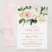 Sweet Baby Girl Boho Floral Pink Gold Baby shower Kaart (Voorkant / Achterkant)