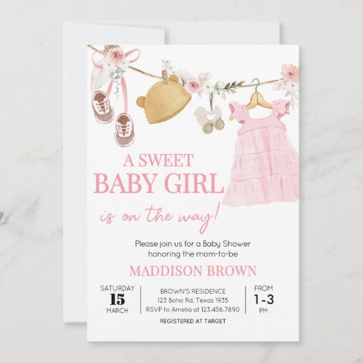 Sweet Baby Girl Boho Kleding Baby shower Kaart (Voorkant)