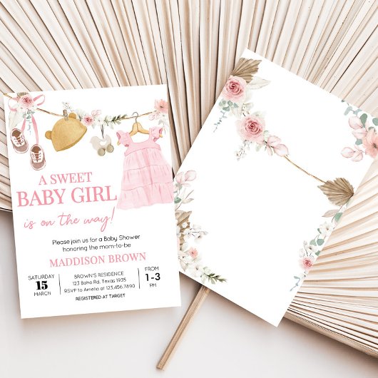 Sweet Baby Girl Boho Kleding Baby shower Kaart