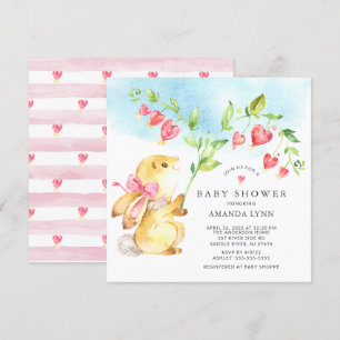 Sweet Baby Girl Bunny Baby shower Invitation Kaart