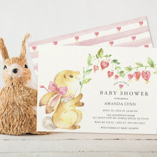 Sweet Baby Girl Bunny Baby shower Invitation Kaart