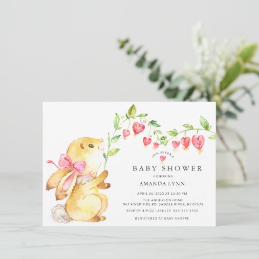 Sweet Baby Girl Bunny Baby shower Invitation Kaart (Staand voorkant)