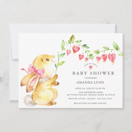 Sweet Baby Girl Bunny Baby shower Invitation Kaart (Voorkant)
