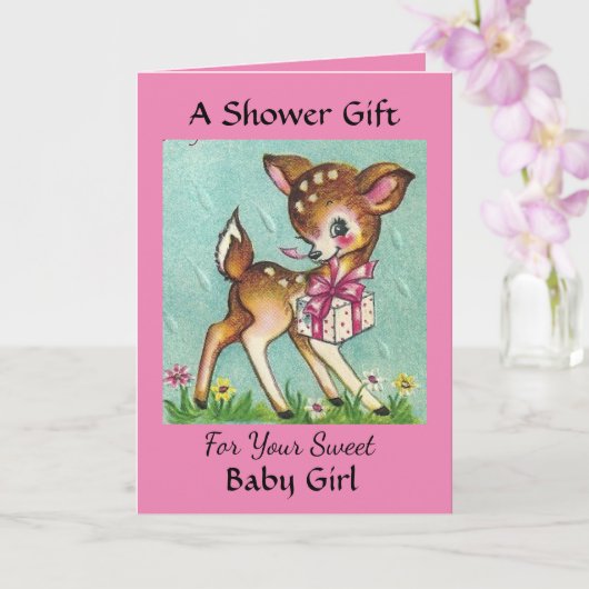 Sweet Baby Girl  Deer Shower Gift Kaart (Orchidee)