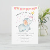 Sweet Baby Girl Elephant Baby shower Kaart (Staand voorkant)