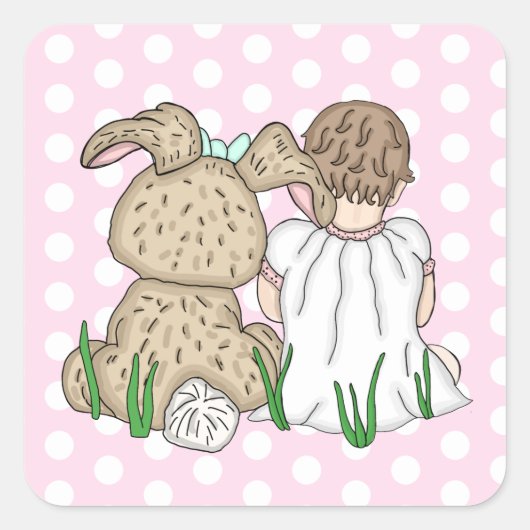 Sweet Baby Girl en PaasBunny Polka Dot Vierkante Sticker (Voorkant)
