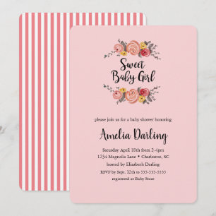 Sweet Baby Girl Flowers Baby shower Invitation Kaart