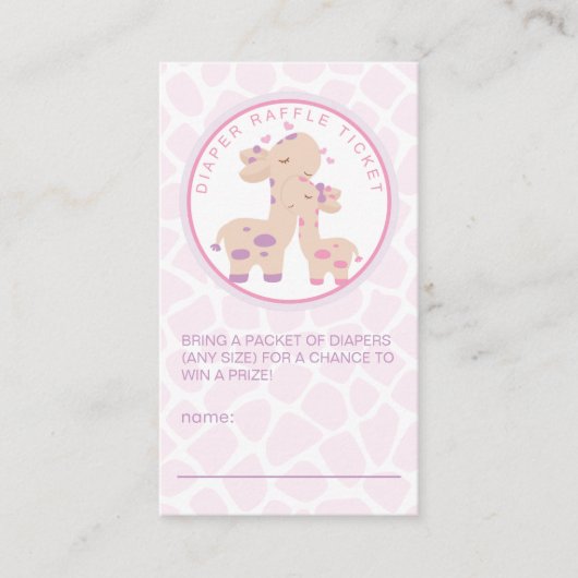 Sweet Baby Girl Giraffe Baby shower Luier Raffle Informatiekaartje (Voorkant)