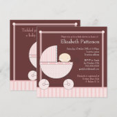 Sweet Baby Girl in Carriage Baby shower in Pink Kaart (Voorkant / Achterkant)