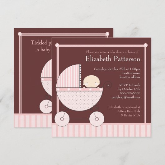 Sweet Baby Girl in Carriage Baby shower in Pink Kaart (Voorkant / Achterkant)