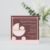 Sweet Baby Girl in Carriage Baby shower in Pink Kaart (Staand voorkant)