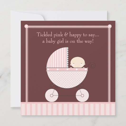 Sweet Baby Girl in Carriage Baby shower in Pink Kaart (Achterkant)