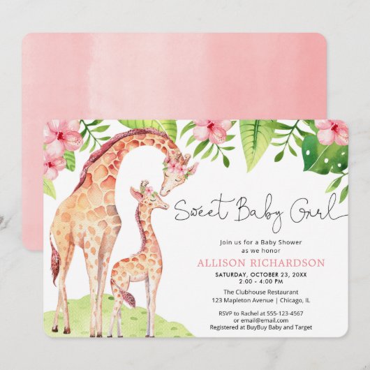 Sweet Baby Girl Leuke giraffe safari baby shower Kaart (Voorkant / Achterkant)