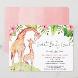 Sweet Baby Girl Leuke giraffe safari baby shower Kaart