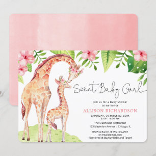 Sweet Baby Girl Leuke giraffe safari baby shower Kaart