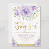Sweet Baby Girl Paars Gold Floral Greenery Shower Kaart (Voorkant)