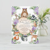 Sweet Baby Girl Paarse Bloemen Woodland Douche Kaart (Staand voorkant)