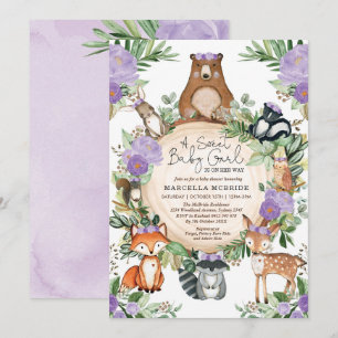 Sweet Baby Girl Paarse Bloemen Woodland Douche Kaart
