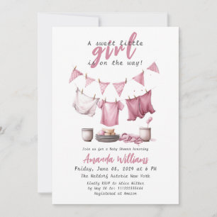 Sweet Baby Girl Pink Boho Clothesline Baby shower Kaart