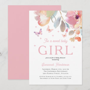 Sweet Baby Girl Pink Floral Baby shower Kaart