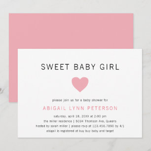 Sweet Baby Girl Pink Heart Cute Baby shower Kaart