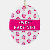 Sweet Baby Girl Pink Polka Dots Geboortestatistiek Keramisch Ornament (Rechts)